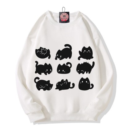 Modakawa Schwarzes Plüsch-Sweatshirt mit Katzenmotiv und Rundhalsausschnitt - White - 3XL - image 3
