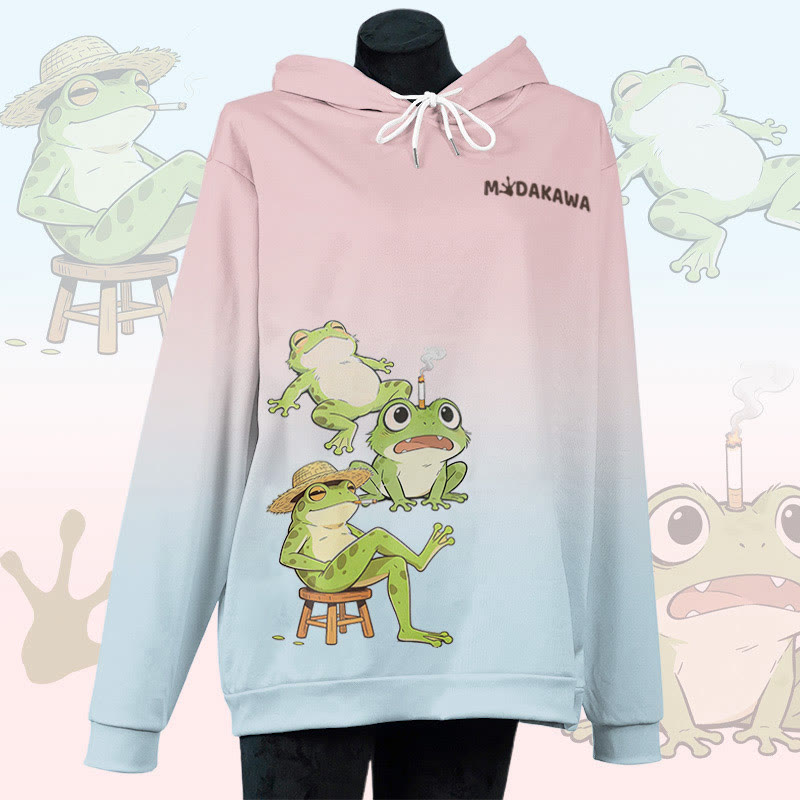 MODAKAWA Smoking Frog Graphic All Over Print Pullover Hoodie - Pink - 6XL - image 3