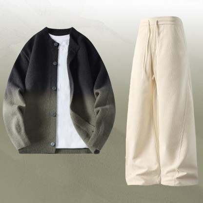 Zweiteiliger Cardigan mit Farbverlauf und Cordhose - Set E - 4XL - image 5