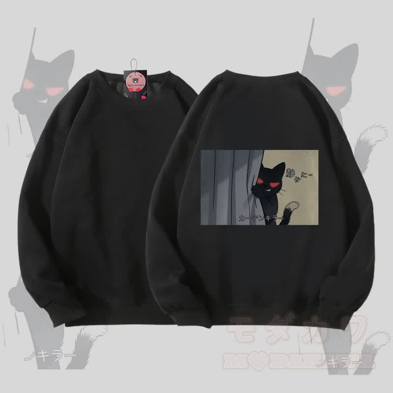 MODAKAWA Unisex-Sweatshirt mit schwarzem Katzenmotiv - Schwarz - 5XL - image 3