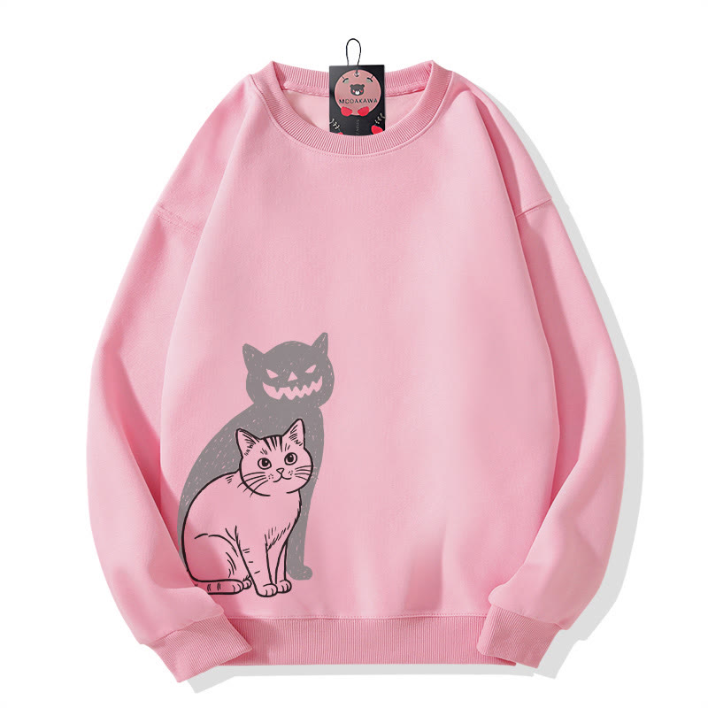 Katzen- und Kürbisgesicht-Schattenkatze Halloween-Grafik Rundhals-Sweatshirt - Pink - 5XL - image 4