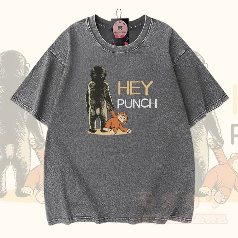 HEY PUNCH Monkey Modakawa Vintage Washed 100% Cotton T-Shirt - Grau - 5XL - image 5