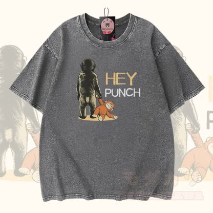 HEY PUNCH Monkey Modakawa Vintage Washed 100% Cotton T-Shirt - Grau - 5XL - image 5