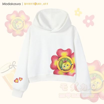 MODAKAWA X INVERTOUCH_ART Flower Bee Graphic Modakawa Cropped Cotton Hoodie - Weiß A - 3XL - image 4