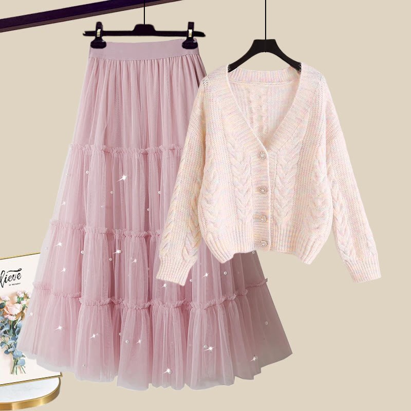 Strickjacke, Perlen-Tüllrock, passendes Outfit - Set C - XL - image 3