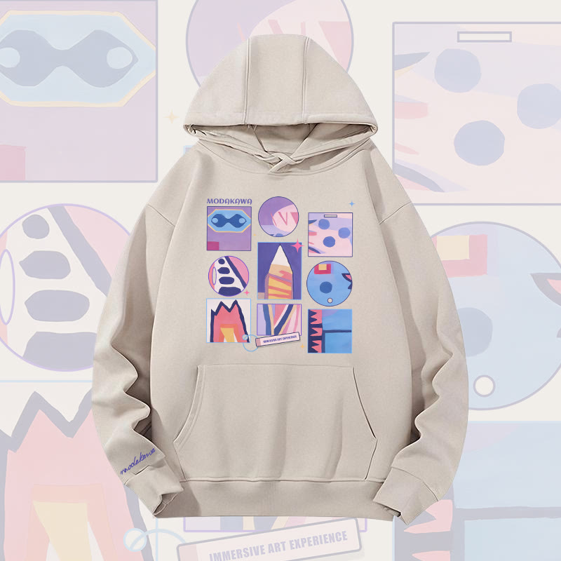 MODAKAWA Schwergewichtiger Hoodie mit abstraktem Farben -Gitter-Grafikmuster - Oatmeal - 2XL - image 2