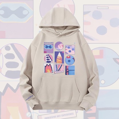 MODAKAWA Schwergewichtiger Hoodie mit abstraktem Farben -Gitter-Grafikmuster - Oatmeal - 2XL - image 2