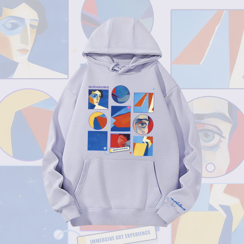 MODAKAWA Abstrakter Hoodie mit Porträtgitter-Grafik, schweres Material - Purple - 2XL - image 7