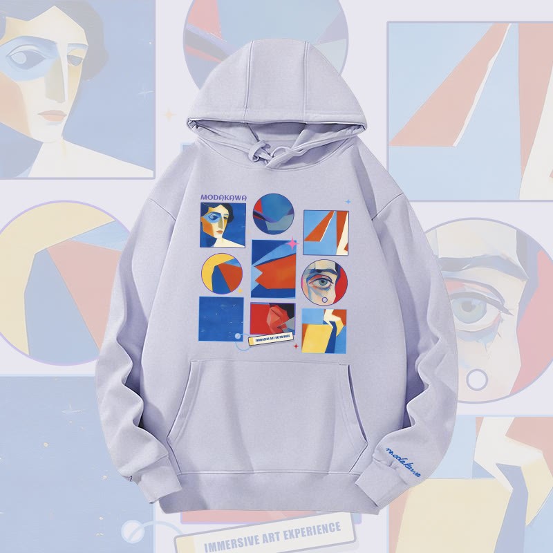 MODAKAWA Abstrakter Hoodie mit Porträtgitter-Grafik, schweres Material - Purple - 2XL - image 7