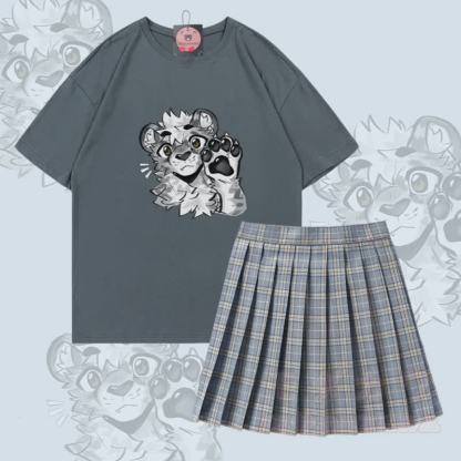 MODAKAWA X atka Tiger Paw Graphic 100% Baumwoll-T-Shirt und karierter Rock Zweiteiliges Set - Satz C - 5XL - image 3