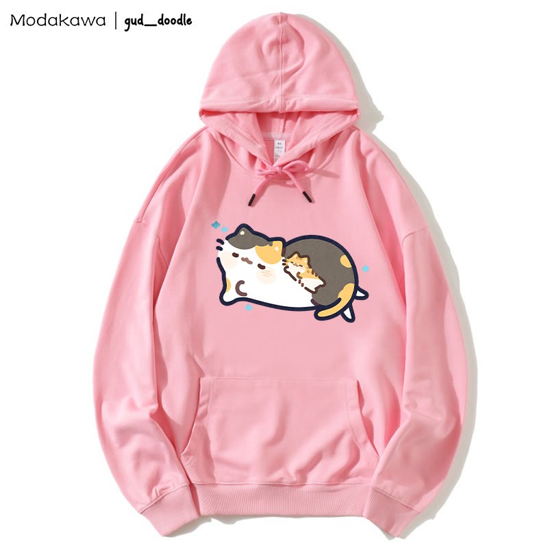 MODAKAWA X gud_doodle Lockerer Hoodie mit schlafendem Kätzchen-Print - Pink - 5XL - image 6
