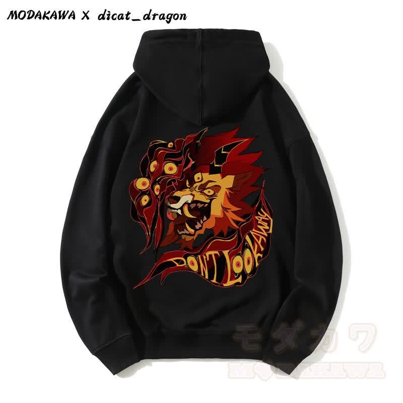 DON'T LOOK AWAY Kapuzenpullover mit mehräugigem Brülllöwen-Grafik - Schwarz - 5XL - image 5