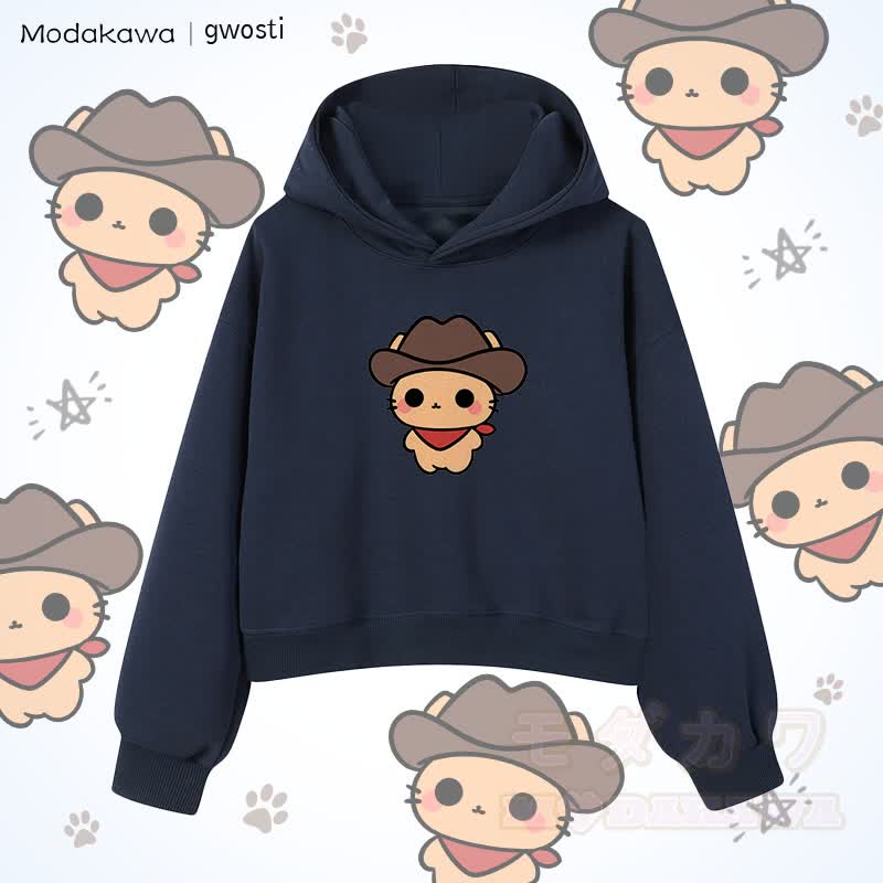 MODAKAWA X gwosti Brown Meowdy Graphic Cropped Cotton Hoodie - Purpurblau - 3XL - image 4