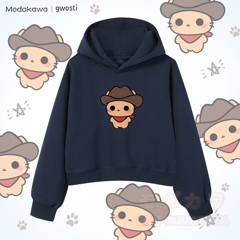 MODAKAWA X gwosti Brown Meowdy Graphic Cropped Cotton Hoodie - Purpurblau - 3XL - image 4