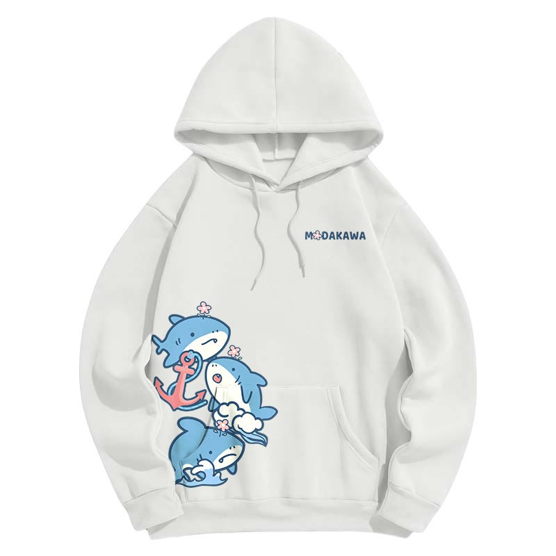 Modakawa Hoodie mit Farbverlauf, Hai-Buchstabenprint, lockere Passform - White - 5XL - image 4