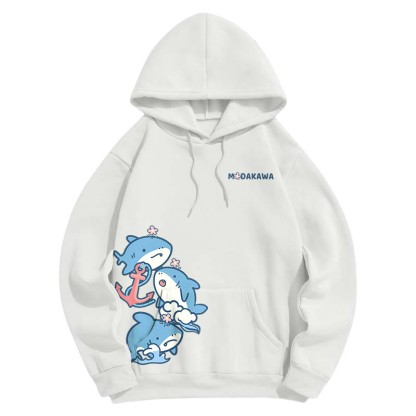 Modakawa Hoodie mit Farbverlauf, Hai-Buchstabenprint, lockere Passform - White - 5XL - image 4