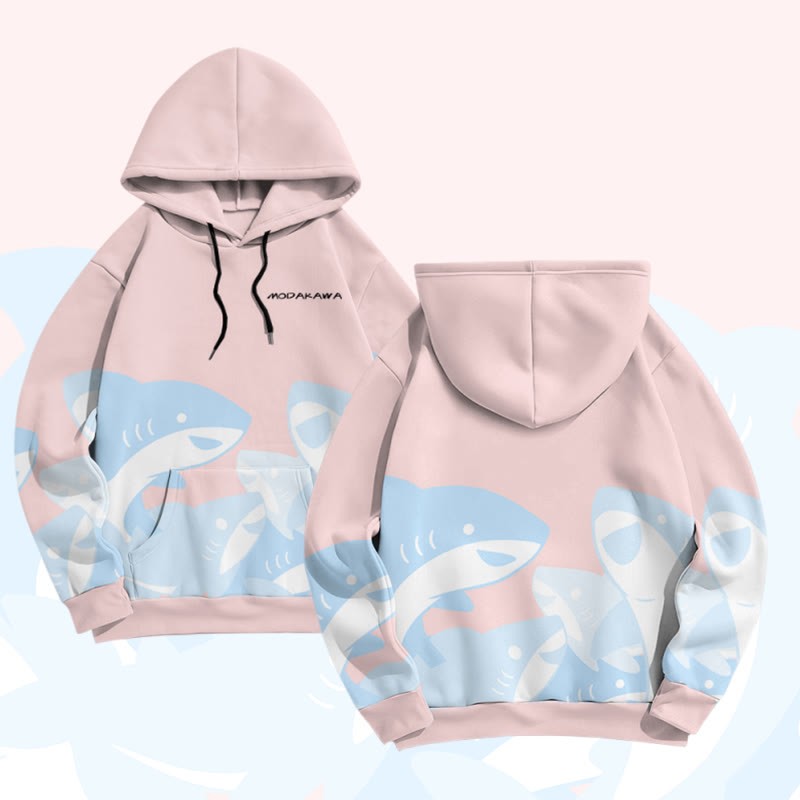 MODAKAWA Pullover-Hoodie mit lustigem Hai-Motiv und Allover-Print - Pink - 8XL - image 3