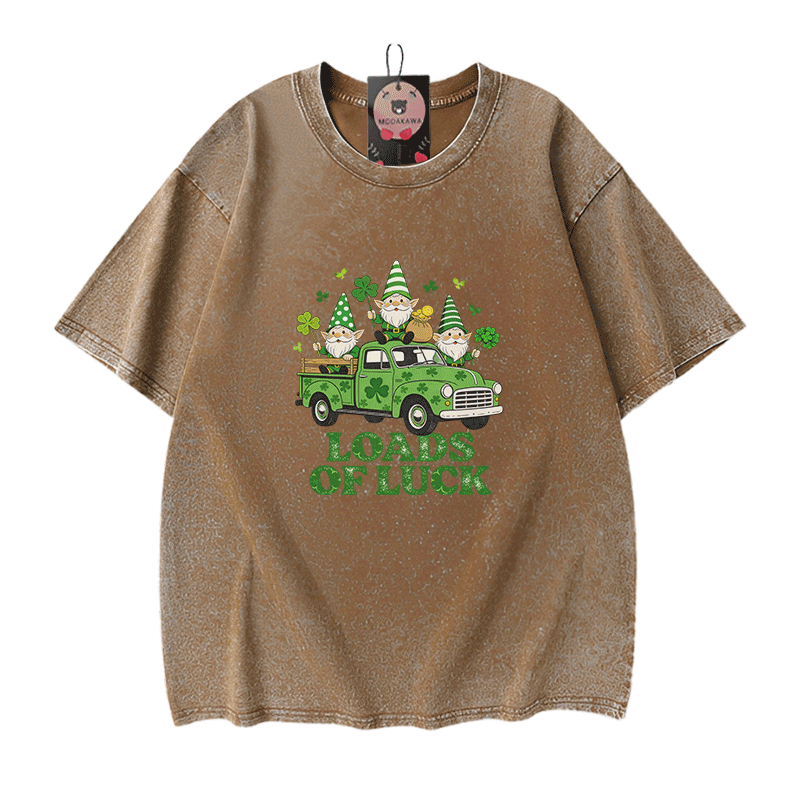 Lucky LOADS OF LUCK St. Pakrit's Day Grafik Modakawa Vintage gewaschenes T-Shirt aus 100% Baumwolle - Brown - 5XL - image 7