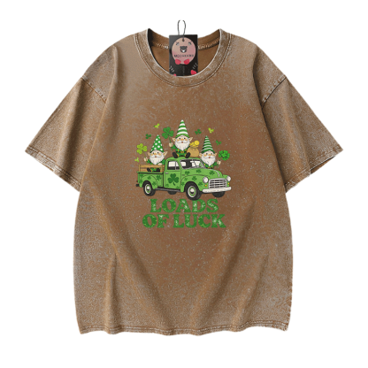 Lucky LOADS OF LUCK St. Pakrit's Day Grafik Modakawa Vintage gewaschenes T-Shirt aus 100% Baumwolle - Brown - 5XL - image 7