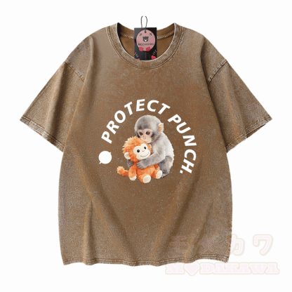 PROTECT PUNCH Umarmungsaffen-Grafik Modakawa Unisex Vintage Washed T-Shirt - Braun - 5XL - image 9