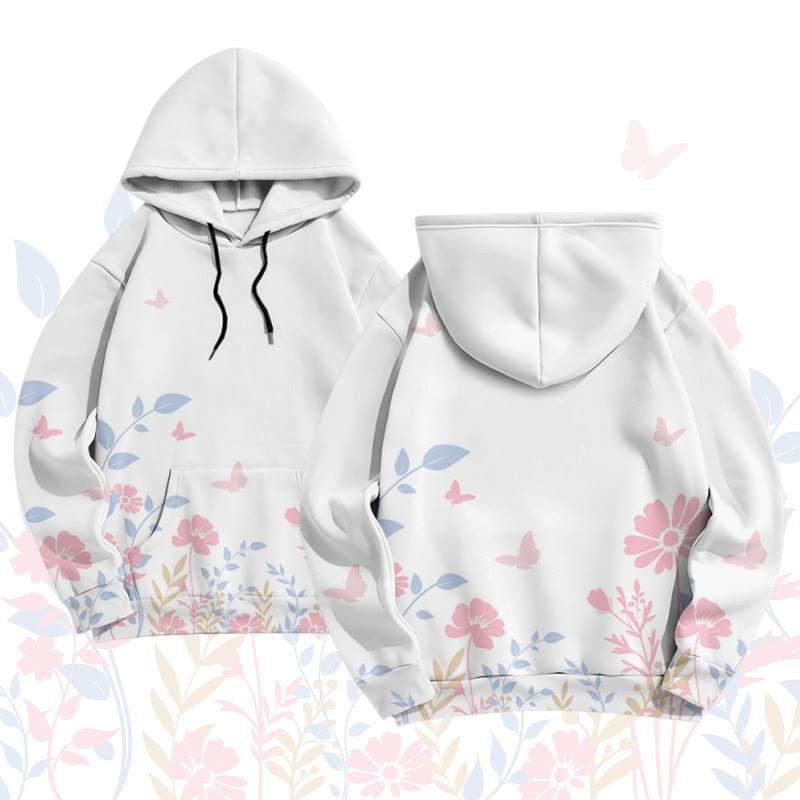 MODAKAWA Pullover-Hoodie mit Blumen- und Schmetterlingsmotiv (Allover-Print) - White - 8XL - image 4