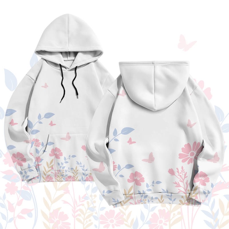 MODAKAWA Pullover-Hoodie mit Blumen- und Schmetterlingsmotiv (Allover-Print) - White - 8XL - image 4