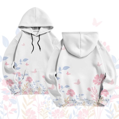 MODAKAWA Pullover-Hoodie mit Blumen- und Schmetterlingsmotiv (Allover-Print) - White - 8XL - image 4