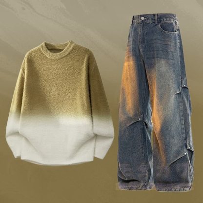 Zweiteiler: Strickpullover mit Farbverlauf und Jeans - Set E - 3XL - image 5