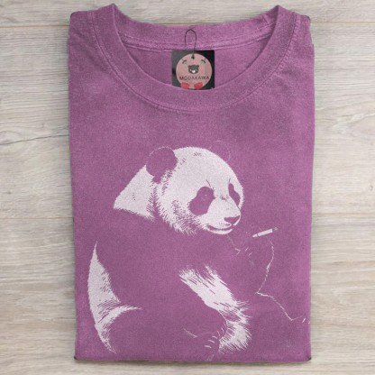 MODAKAWA Smoking Panda Grafik Unisex Vintage Washed T-Shirt - Purple - 5XL - image 3
