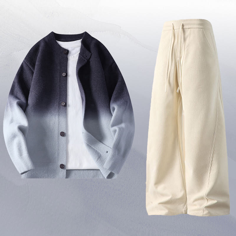 Zweiteiliger Cardigan mit Farbverlauf und Cordhose - Set C - 4XL - image 3