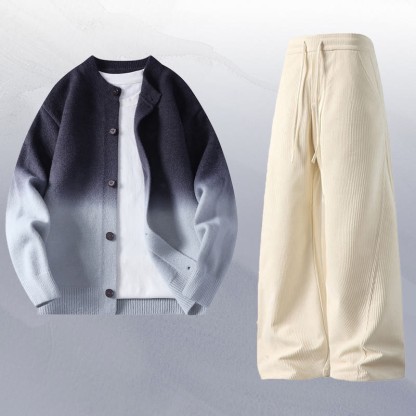 Zweiteiliger Cardigan mit Farbverlauf und Cordhose - Set C - 4XL - image 3