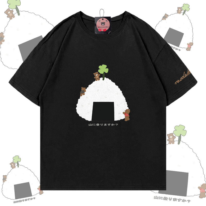 Modakawa Baumwoll-T-Shirt mit Reisballbär-Motiv - Black - 5XL - image 4