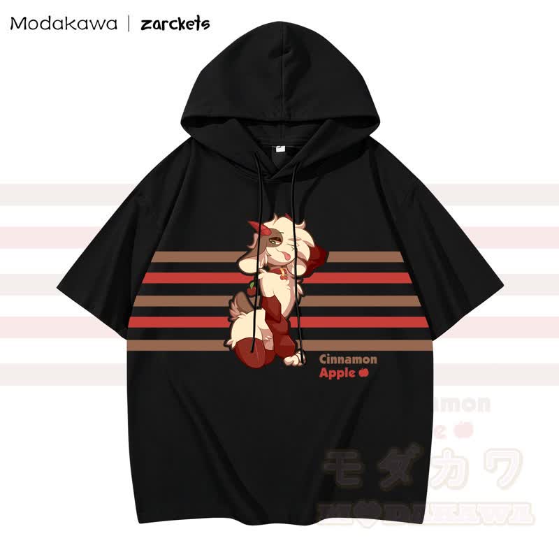 MODAKAWA X zarckets CINNAMON APPLE Hoodie T-Shirt mit Ziegenprint und Streifen - Schwarz - 3XL - image 4