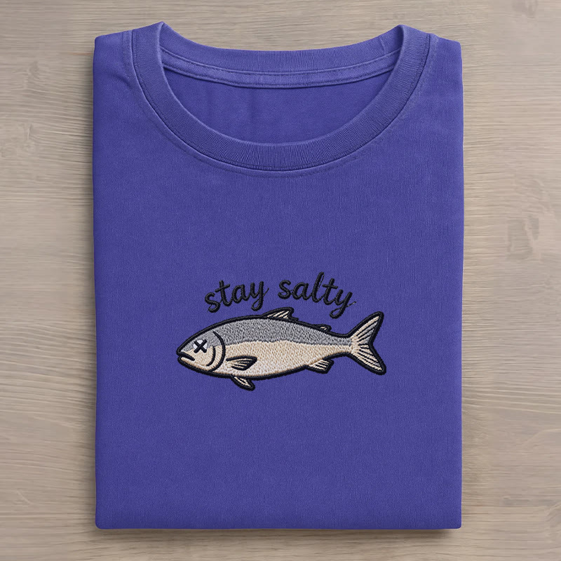 STAY SALTY Dead Fish Grafik Unisex Vintage gewaschenes T-Shirt - Blue - 5XL - image 3