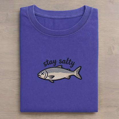 STAY SALTY Dead Fish Grafik Unisex Vintage gewaschenes T-Shirt - Blue - 5XL - image 3