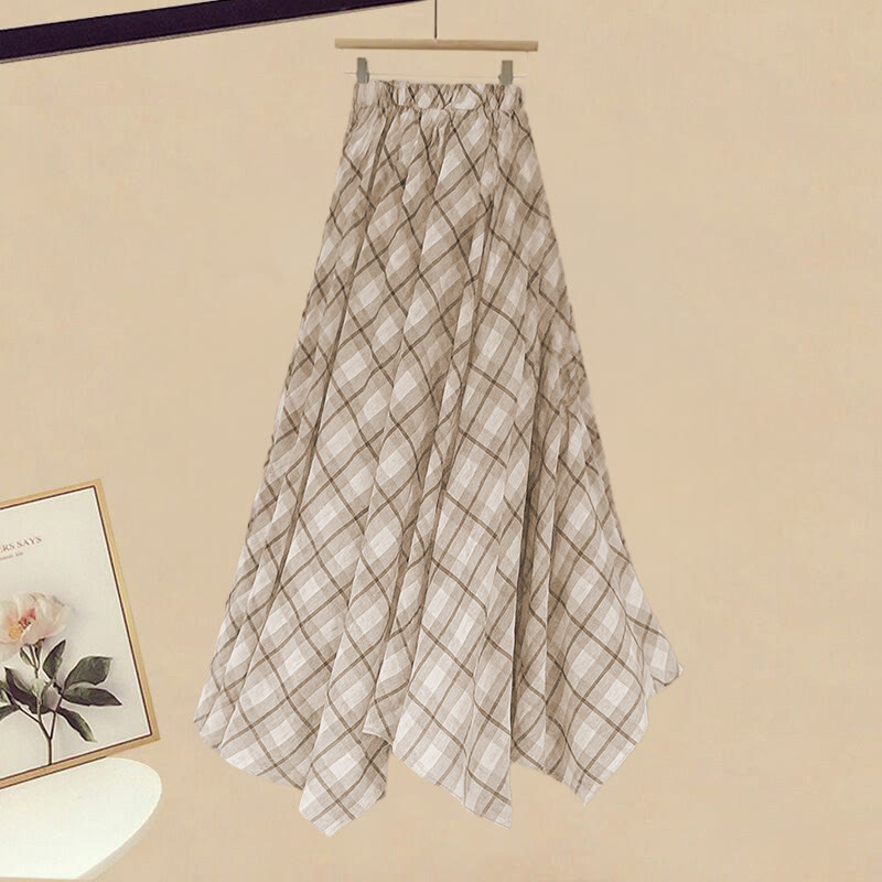 Strickkleid mit Gürtel, karierter Rock, passendes Outfit - Skirt - XL - image 3