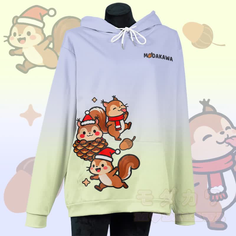 MODAKAWA Pullover-Hoodie mit Weihnachtsmotiv und Eichhörnchen-Print - Blau & Grün - 5XL - image 4