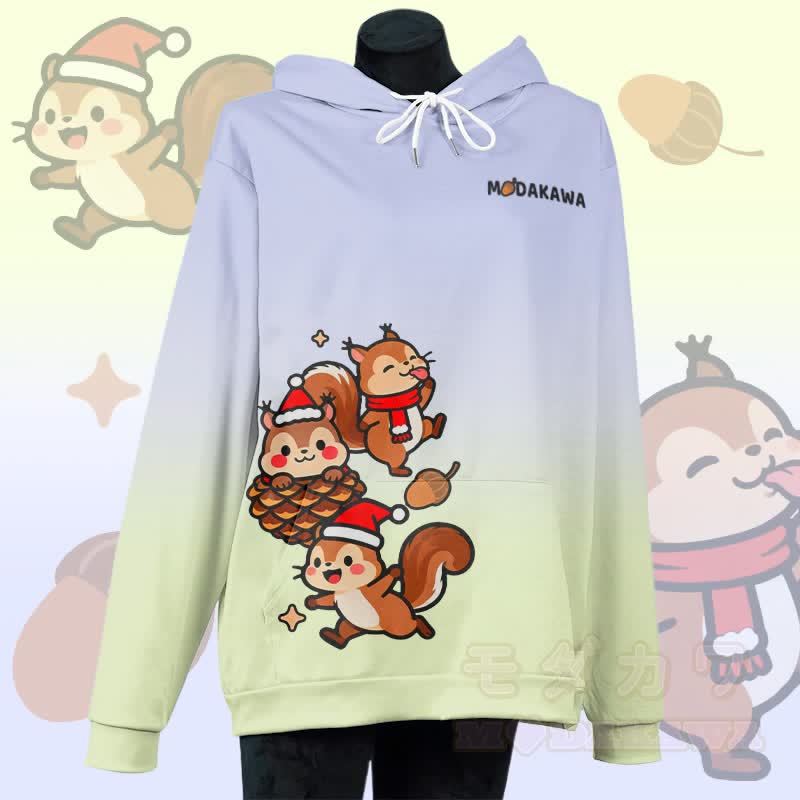 MODAKAWA Pullover-Hoodie mit Weihnachtsmotiv und Eichhörnchen-Print - Blau & Grün - 5XL - image 4