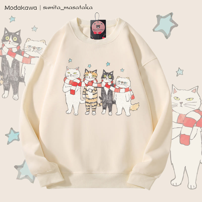 MODAKAWA X sumita_masataka Schal Sharing Katzen Grafik Unisex Sweatshirt - Beige - 5XL - image 2