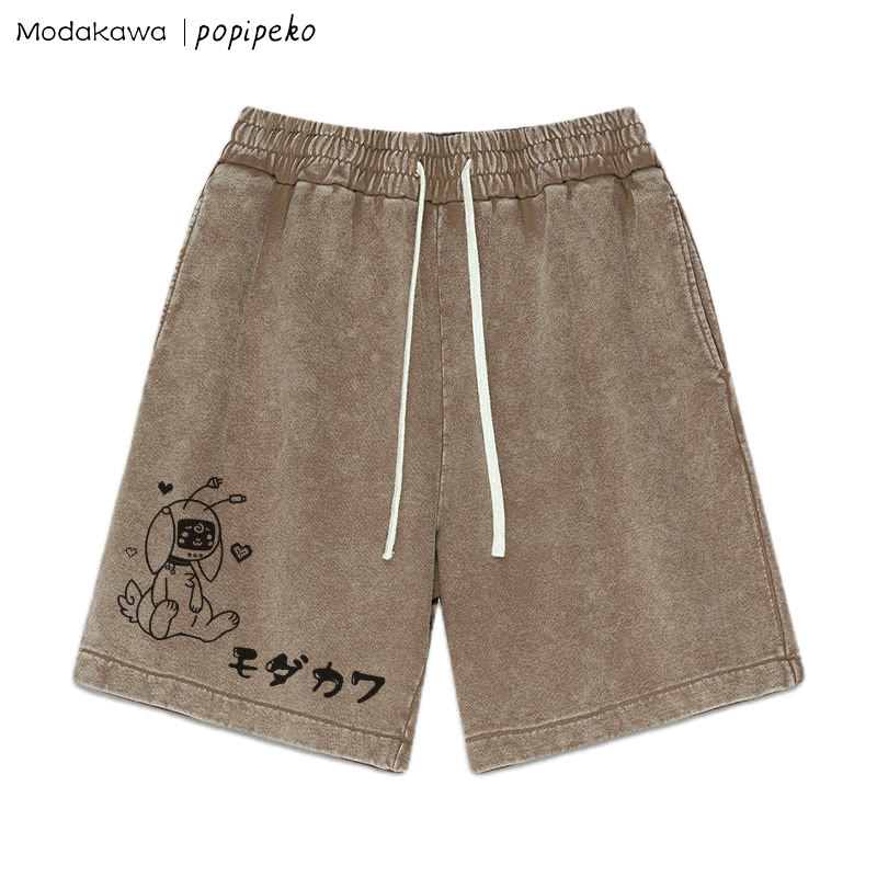 MODAKAWA X popipeko – Shorts mit Roboterhasen-Print im Vintage-Look - Brown - 3XL - image 4