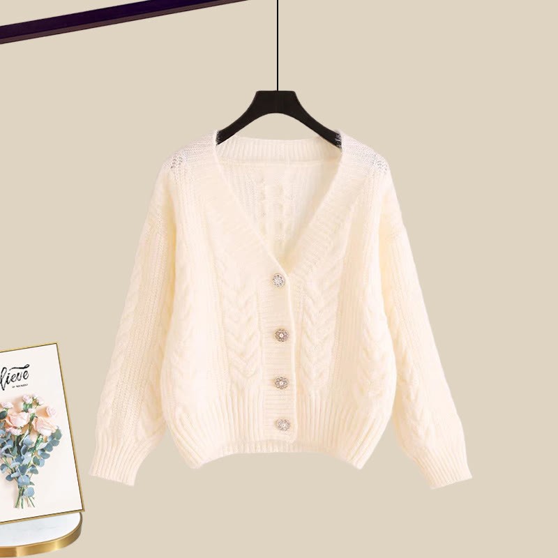 Strickjacke, Perlen-Tüllrock, passendes Outfit - Apricot Cardigan Sweater - XL - image 8