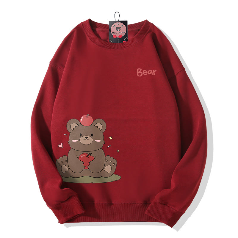 Sweatshirt mit Bärenmotiv und Apfel, Rundhalsausschnitt - Wine Red - 5XL - image 4