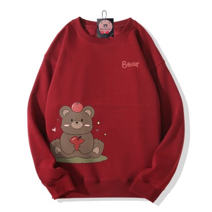 Sweatshirt mit Bärenmotiv und Apfel, Rundhalsausschnitt - Wine Red - 5XL - image 4