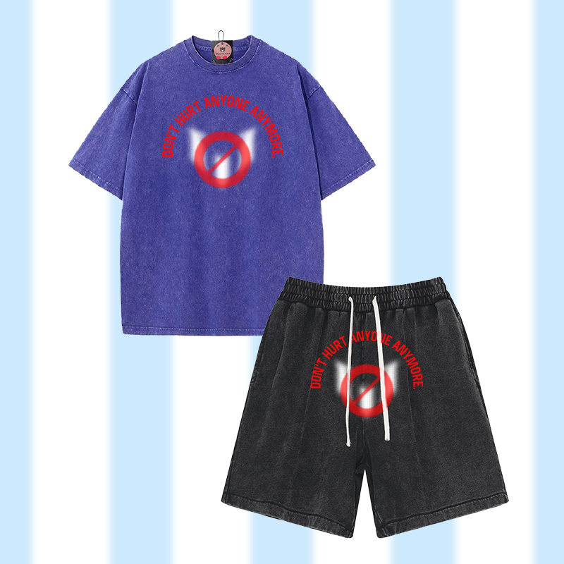 Verletze niemanden mehr – Modakawa Vintage-T-Shirt-Shorts-Set (zweiteilig) - Set B - 3XL - image 2