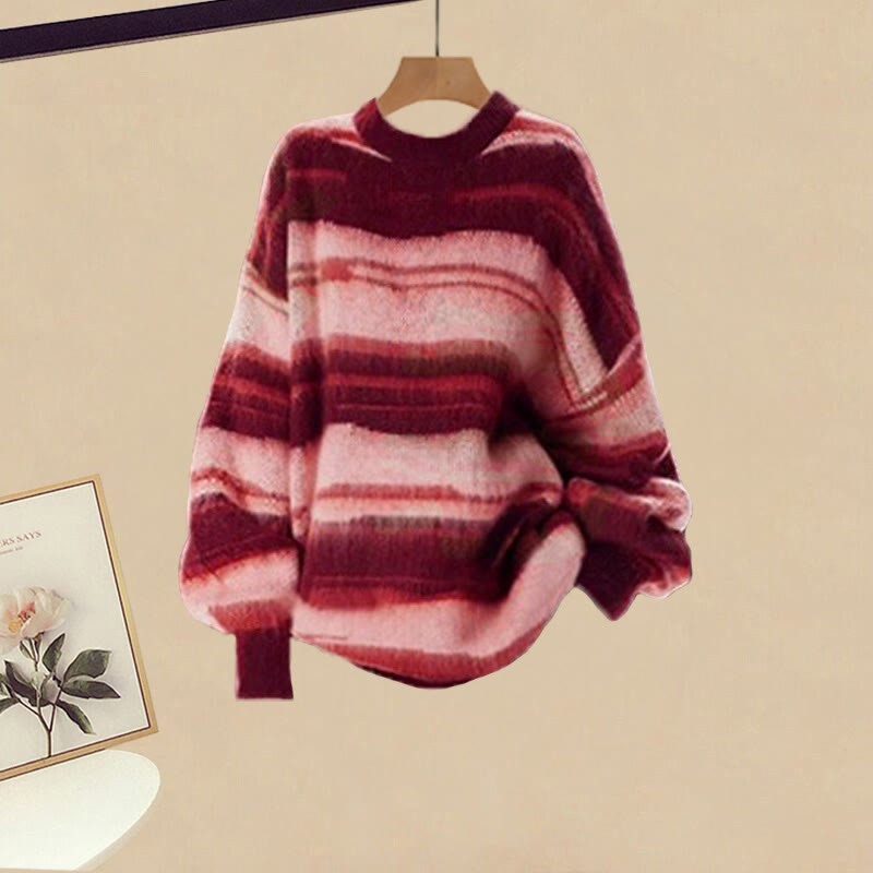 Gestreifter Strickpullover, karierte Jeans, passendes Outfit - Sweater - XL - image 2