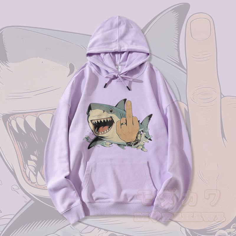 MODAKAWA Crazy Shark Graphic Streetwear Pullover Hoodie - Lila - 5XL - image 3