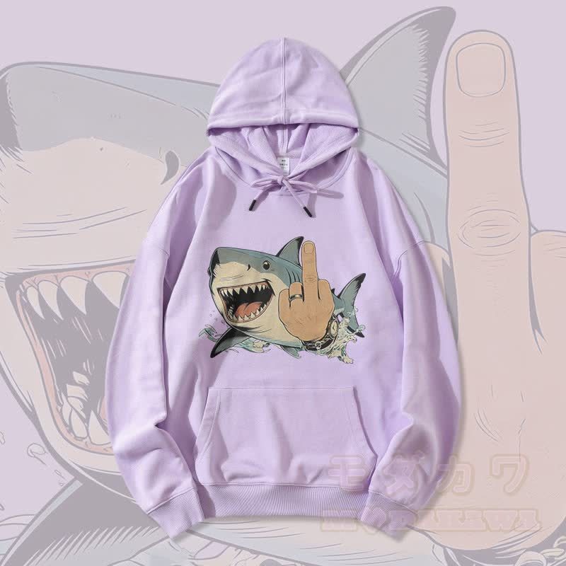 MODAKAWA Crazy Shark Graphic Streetwear Pullover Hoodie - Lila - 5XL - image 3