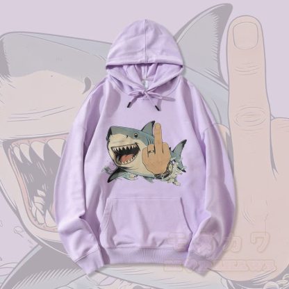 MODAKAWA Crazy Shark Graphic Streetwear Pullover Hoodie - Lila - 5XL - image 3