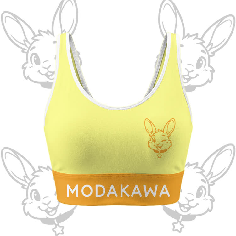 Wink Bunny Grafik Crop Tank Sport Top Shorts Bikini Modakawa passendes Outfit - Yellow Top - 5XL - image 4