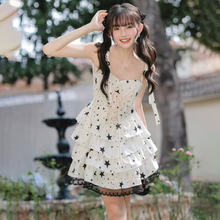 Zweiteiliges Set aus Vintage-Kleid mit Sternenmuster, Schnürung und Cardigan - Kurzes Kleid - XL - image 7